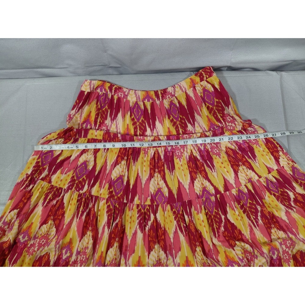 Forever 21 Ikat Tiered Maxi Skirt Med Pink Yellow Long Full Gathered - Picture 8 of 9